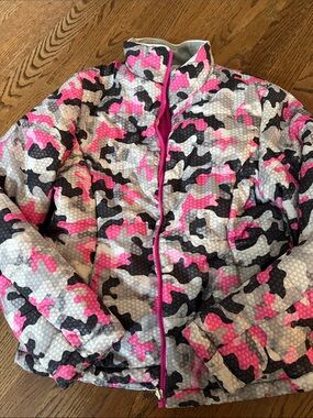 Mountain Xpedition girls Pink & Gray Camo Puffer ski Jacket sz 14/16